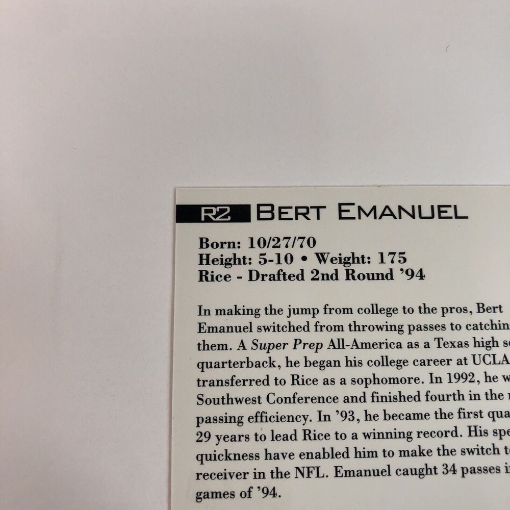 1994 Classic NFL Rookie Card BERT EMANUEL Atlanta Falcons, Super Bowl 29, Rare - Picture 10 of 10